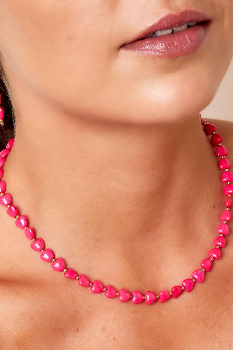 Collar corazones en fila Fucsia Acero inoxidable Imagen4